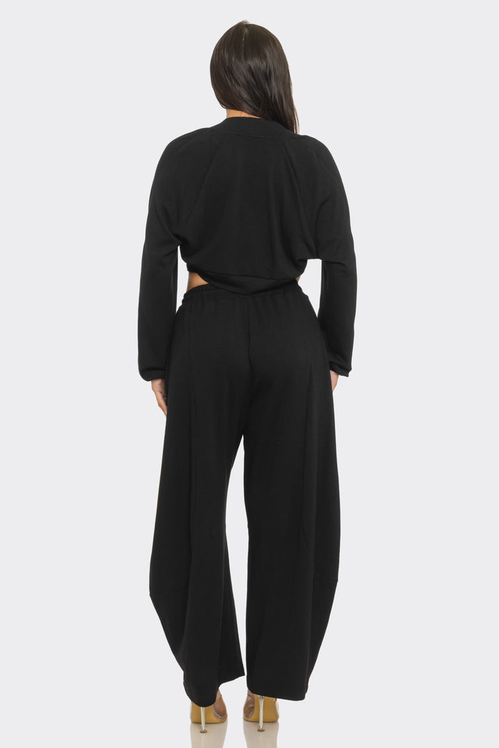 Open Front Cardigan Inside Tank Crop Top And Pants 3 Pcs Set