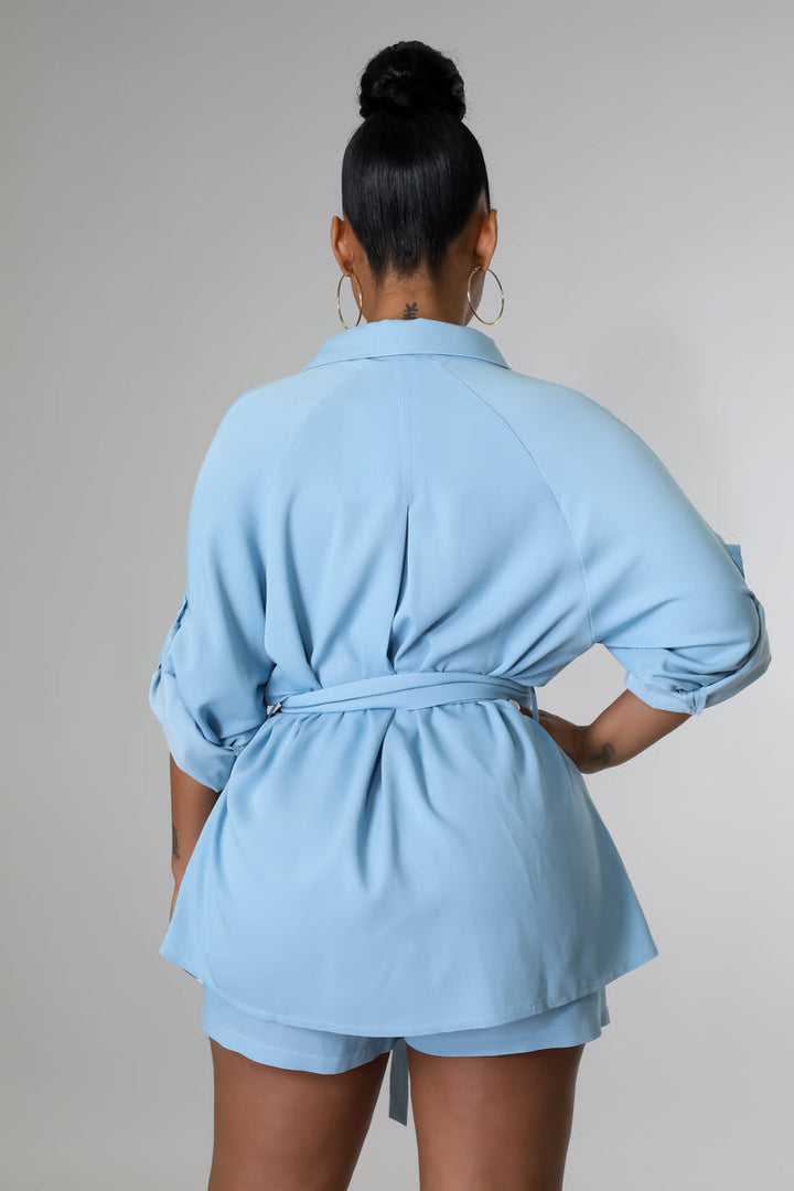 Solid Button Up Shirt & Shorts Set