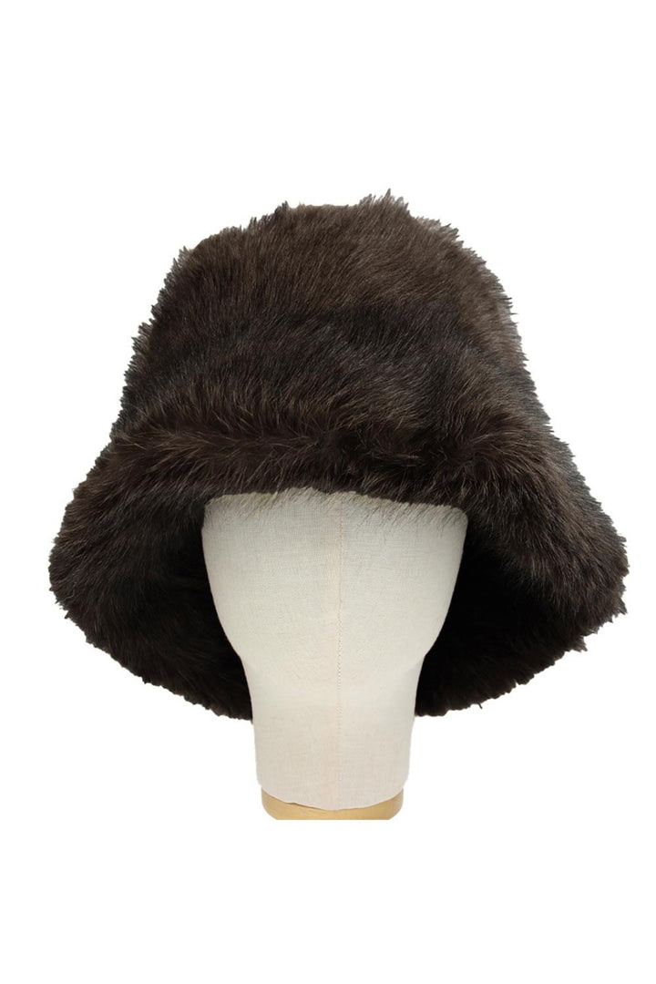 Plush Faux Fur Cozy Plain Wide Brim Winter Bucket Hat