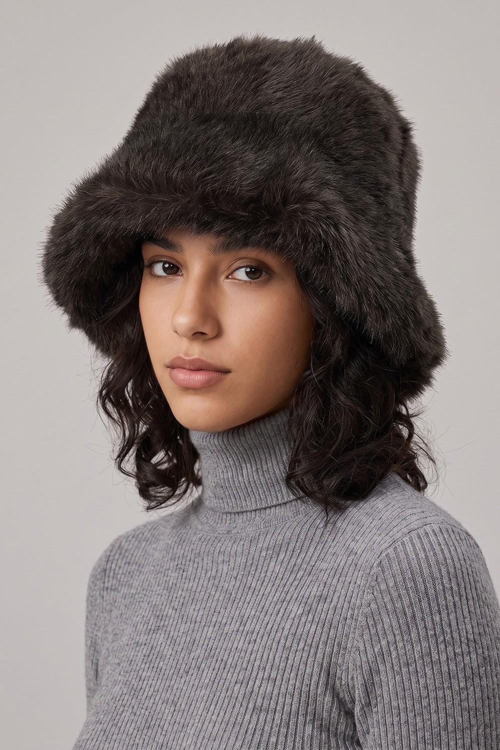 Plush Faux Fur Cozy Plain Wide Brim Winter Bucket Hat
