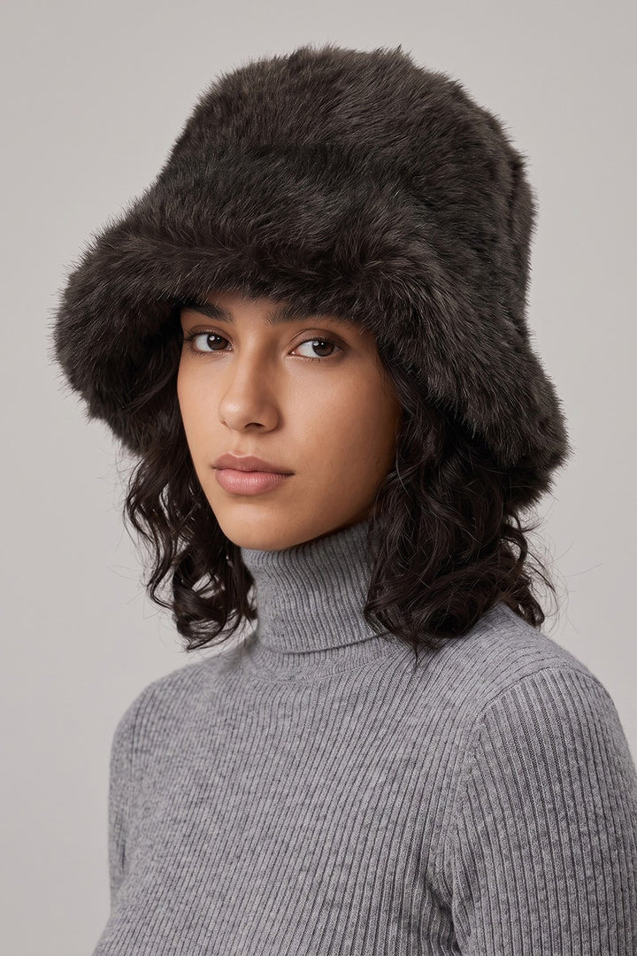 Plush Faux Fur Cozy Plain Wide Brim Winter Bucket Hat