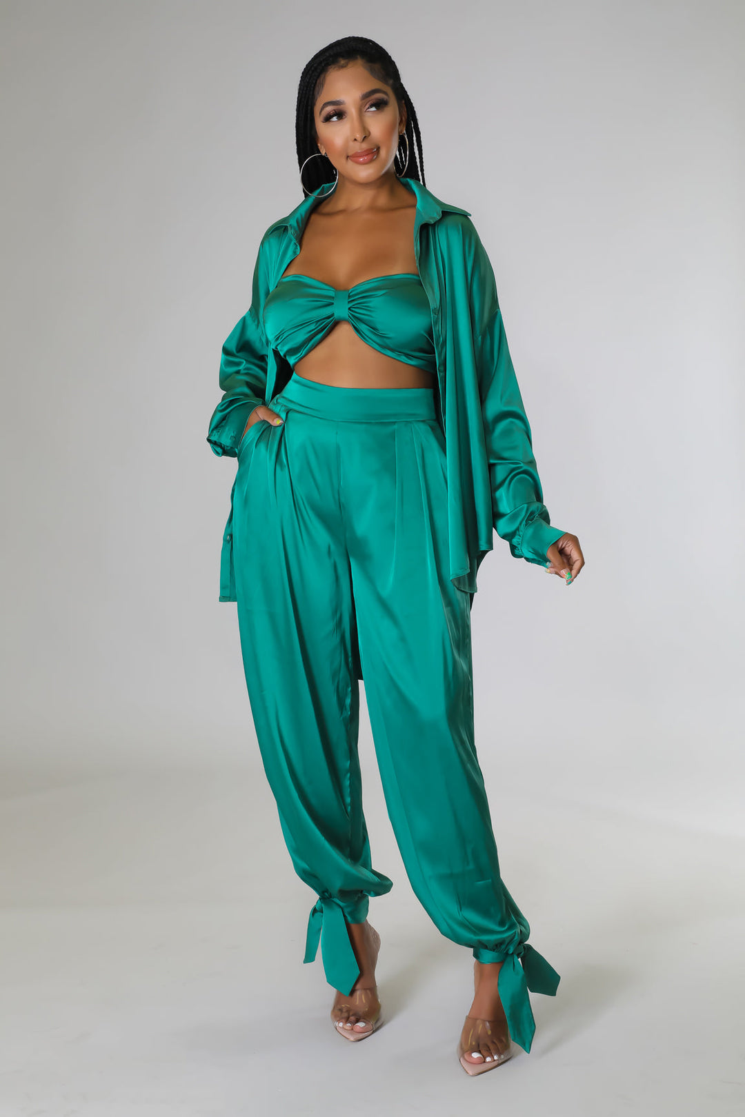 Bra Top, Pants & Shirt Set