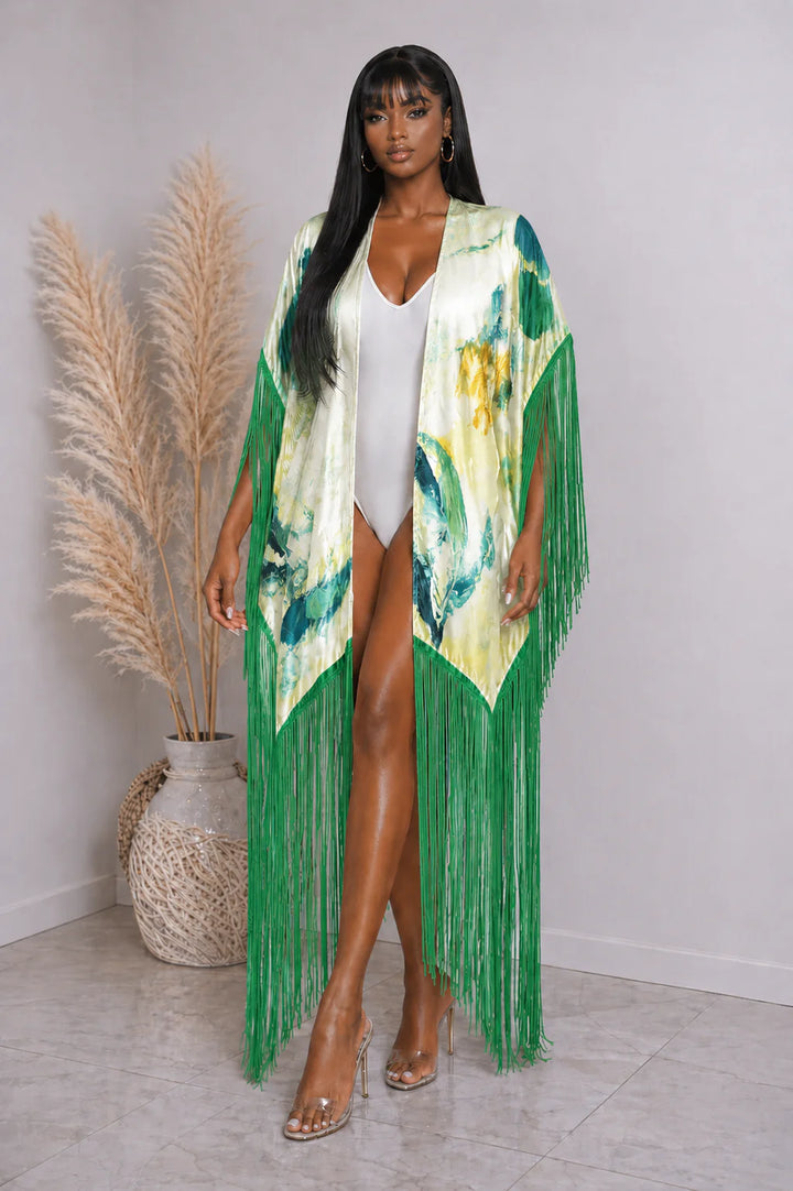 Tropical Fringe Kimono Cover Up Kimono
