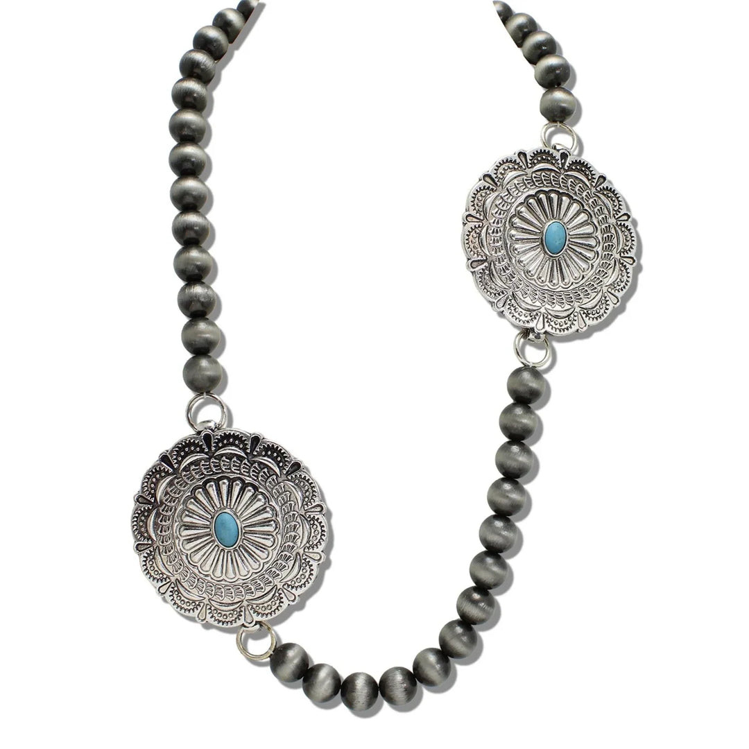 WESTERN BOLD CONCHO MEDALLION NAVAJO BEAD NECKLACE