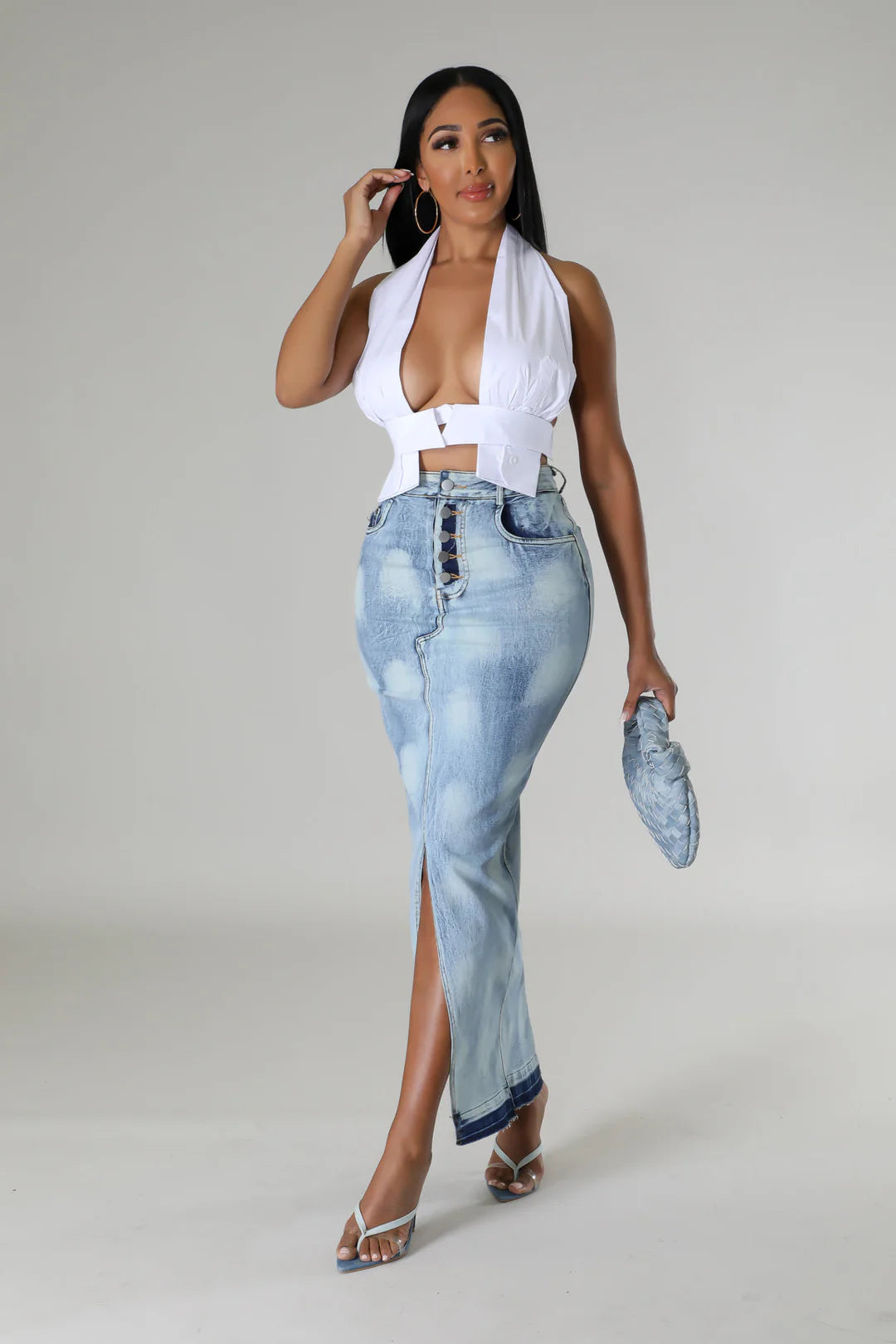 Denim Slit Skirt