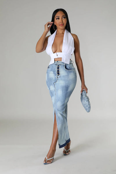 Denim Slit Skirt