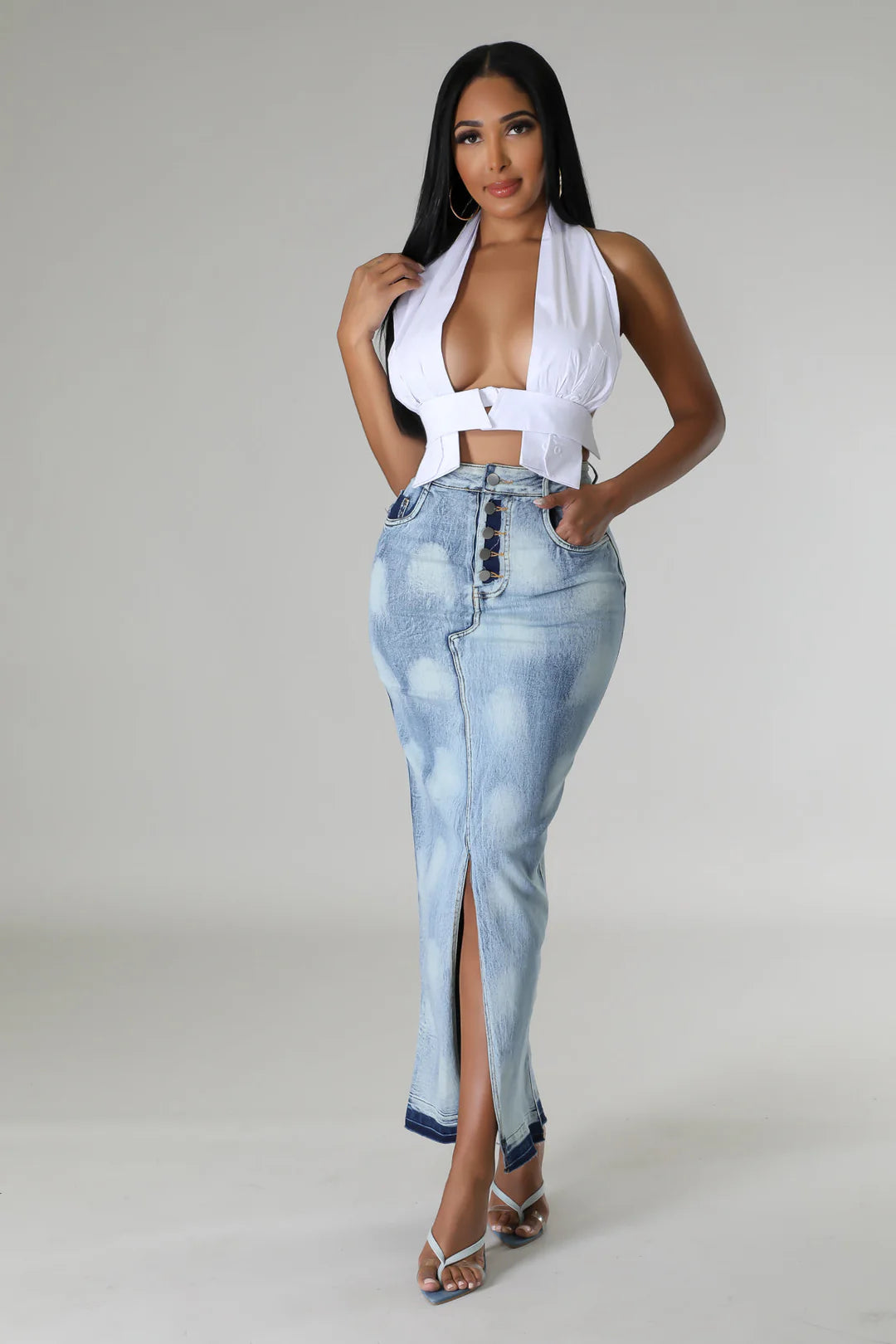 Denim Slit Skirt