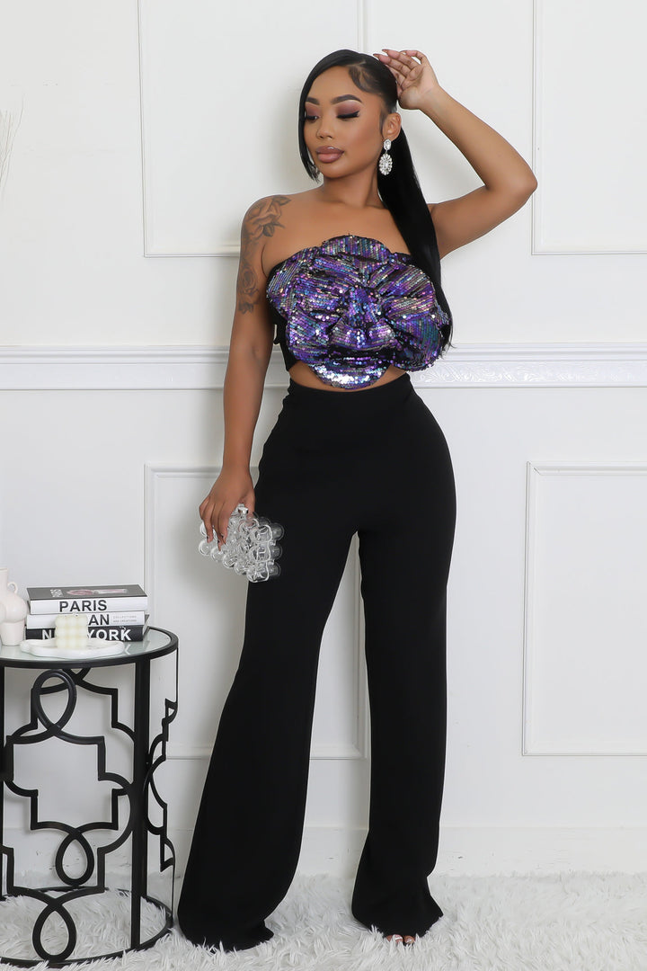 Sequins Floral Tube Top & Pants Set