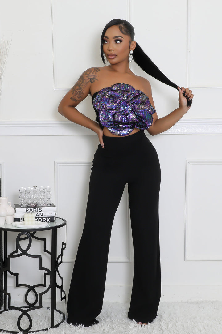 Sequins Floral Tube Top & Pants Set