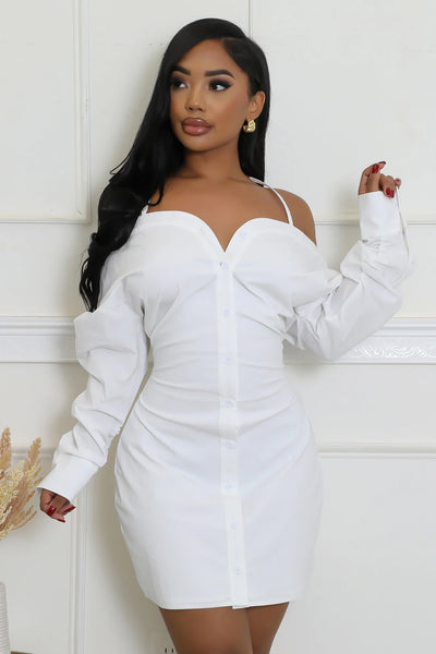 Strap Halter Off Shoulder LS Shirt Dress
