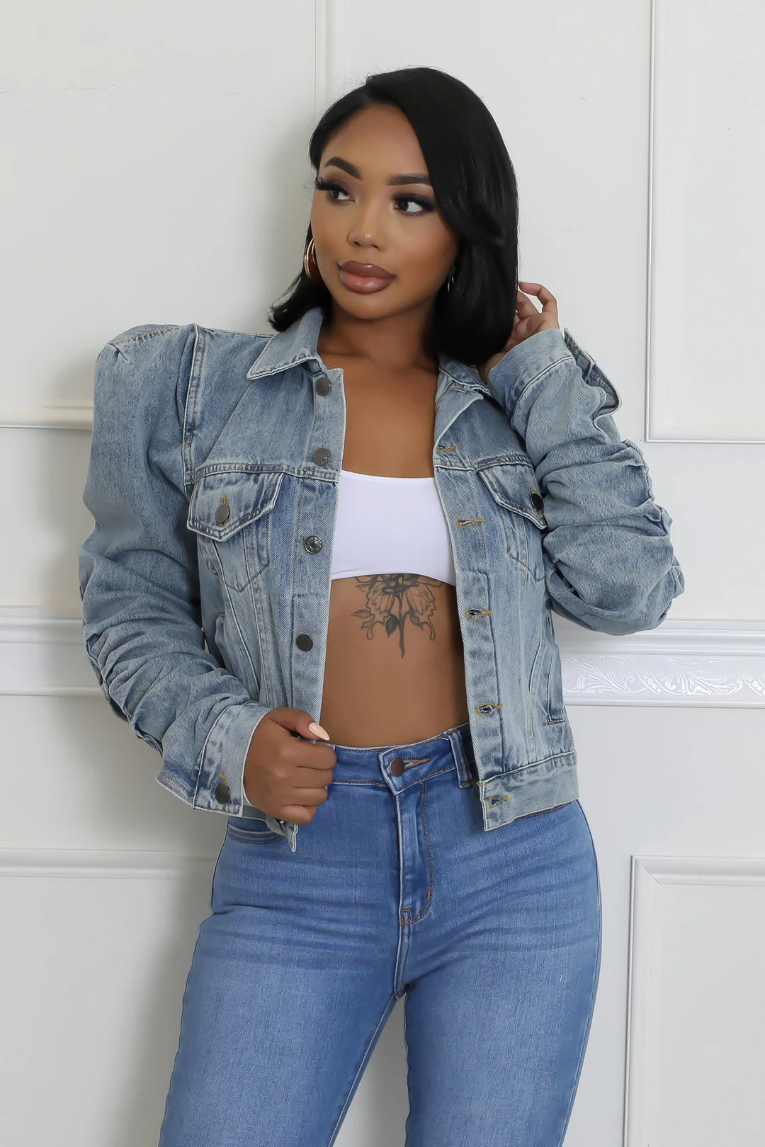 Blouson Sleeve Denim Jacket