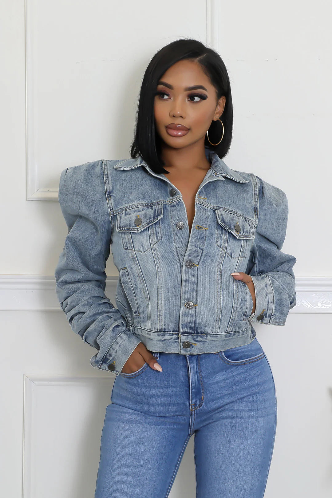 Blouson Sleeve Denim Jacket
