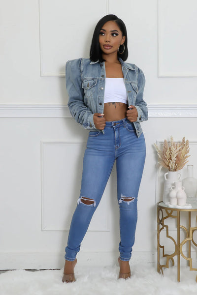 Blouson Sleeve Denim Jacket
