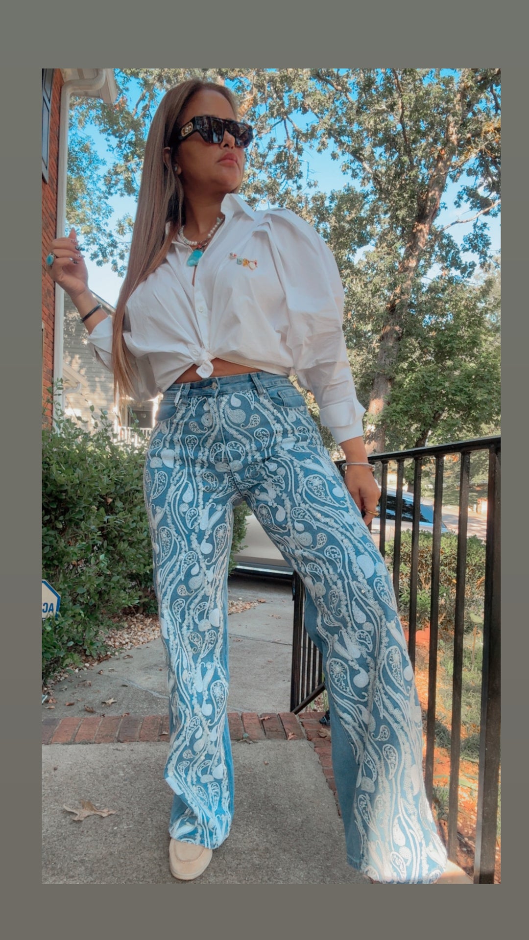 Sequins Detail Denim Pants