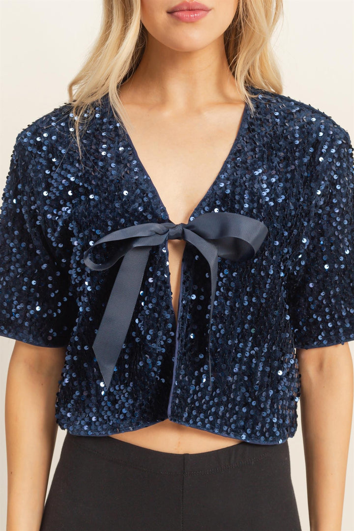 Tie Detail Sequined Crop Top
