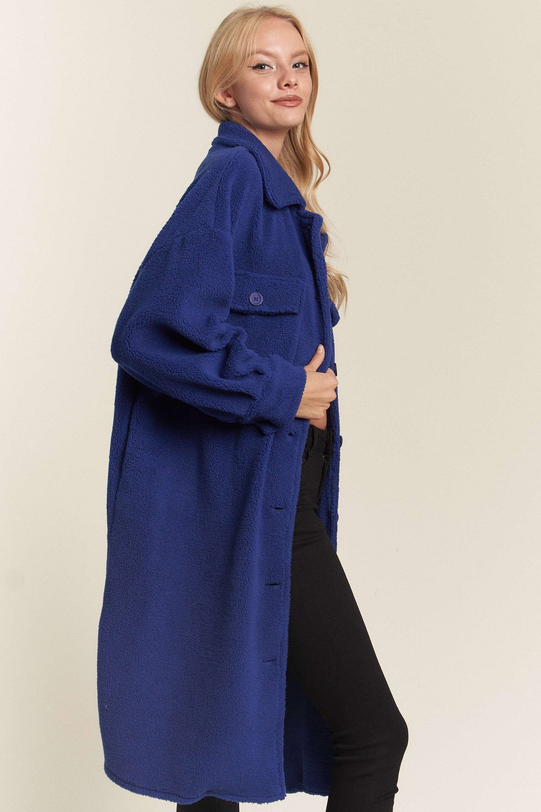 Faux Fur Button Down Pocket Long Jacket J324.18