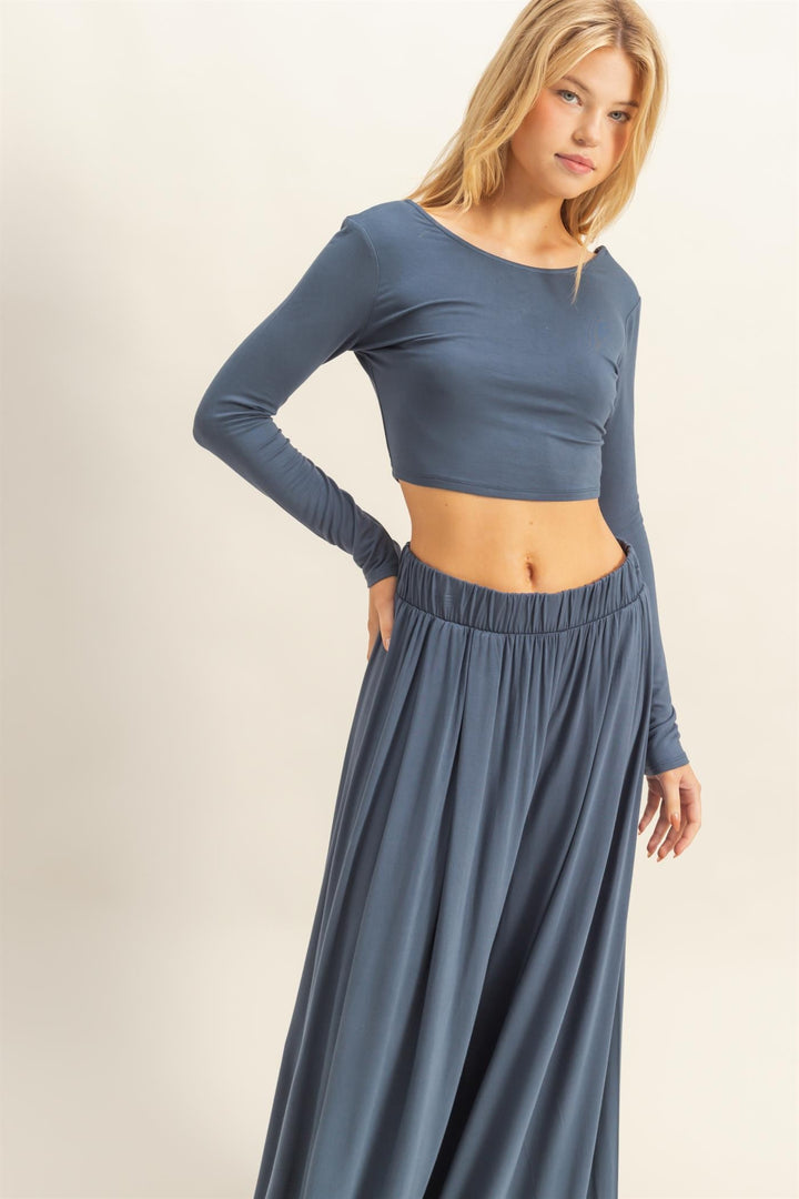 Long-sleeve Crop Top And Maxi Pants Set