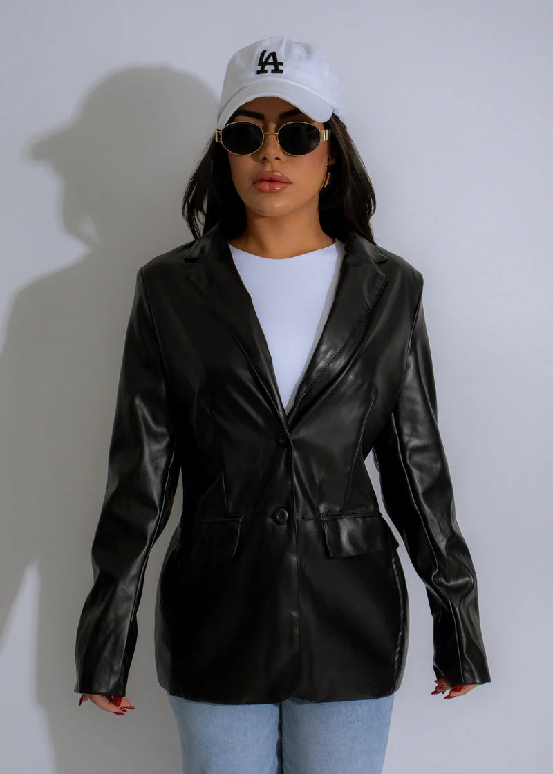 Martina Faux Leather PU Blazer Jacket