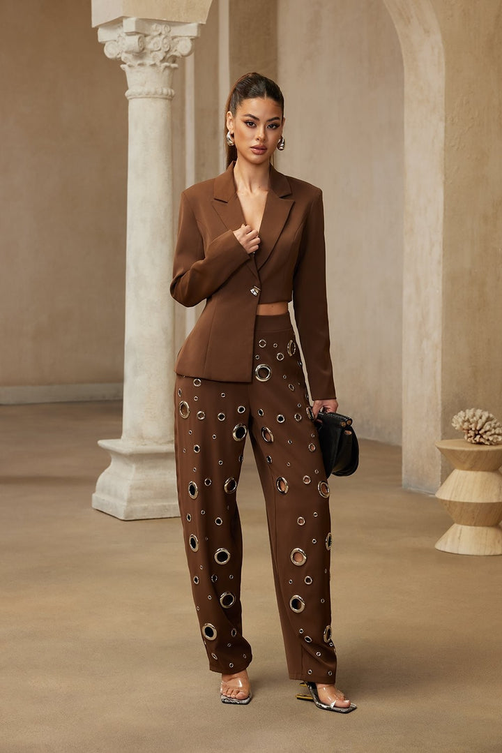 Eyelet Circle Print Tailored Blazer Pant Set