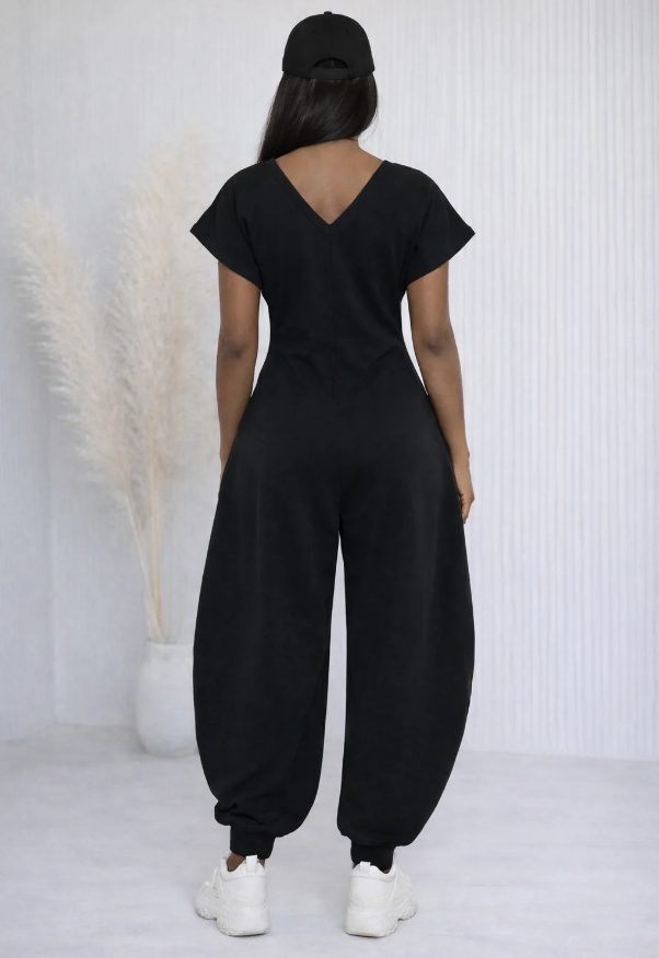 JP3573CMP - V NECK SS BAGGY JUMPSUIT