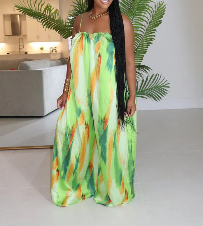 Satin Multi Color Wide Leg Jumpsuit