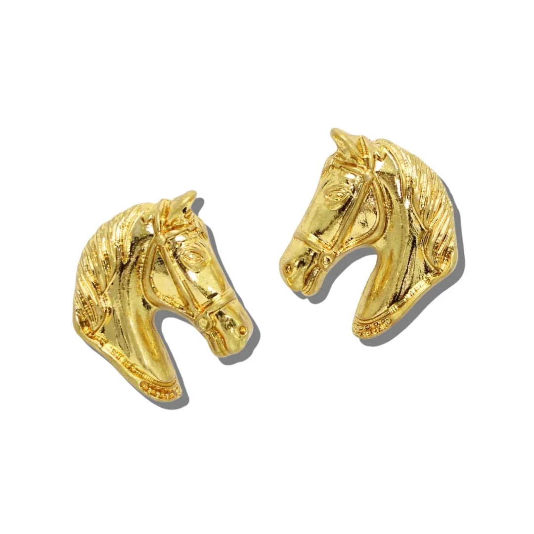24K GOLD TONE SCULPTED HORSE STUD EARRINGS