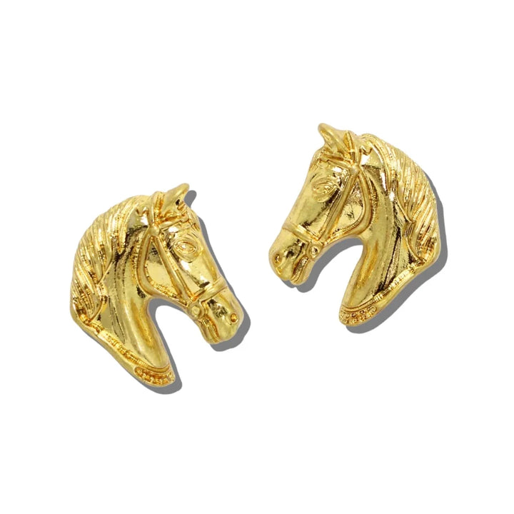 24K GOLD TONE SCULPTED HORSE STUD EARRINGS