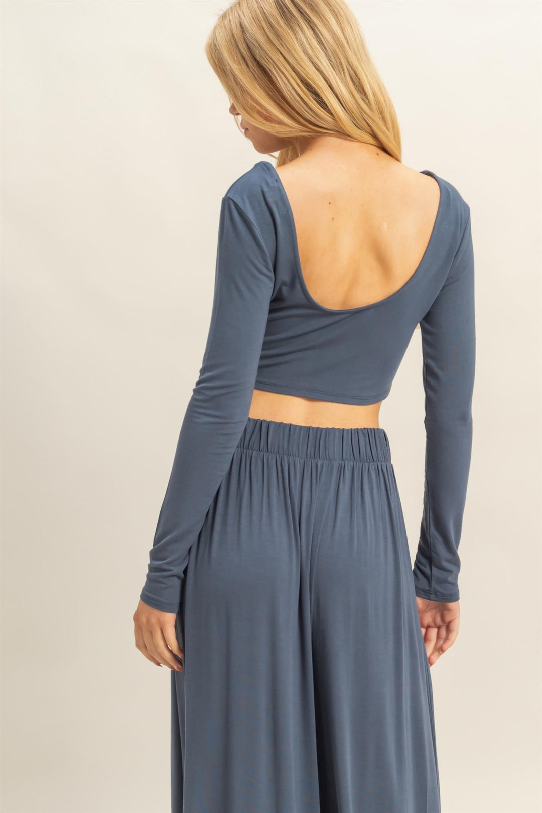 Long-sleeve Crop Top And Maxi Pants Set