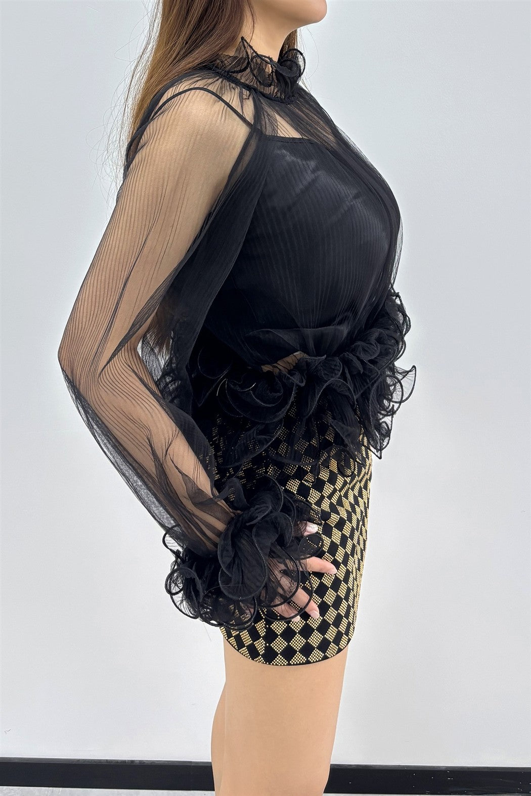 2-pcs Sheer Ruffle Trim Blouse