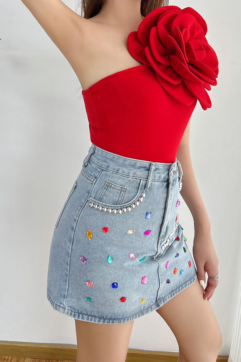Bodysuit 3D Floral Asymmetric