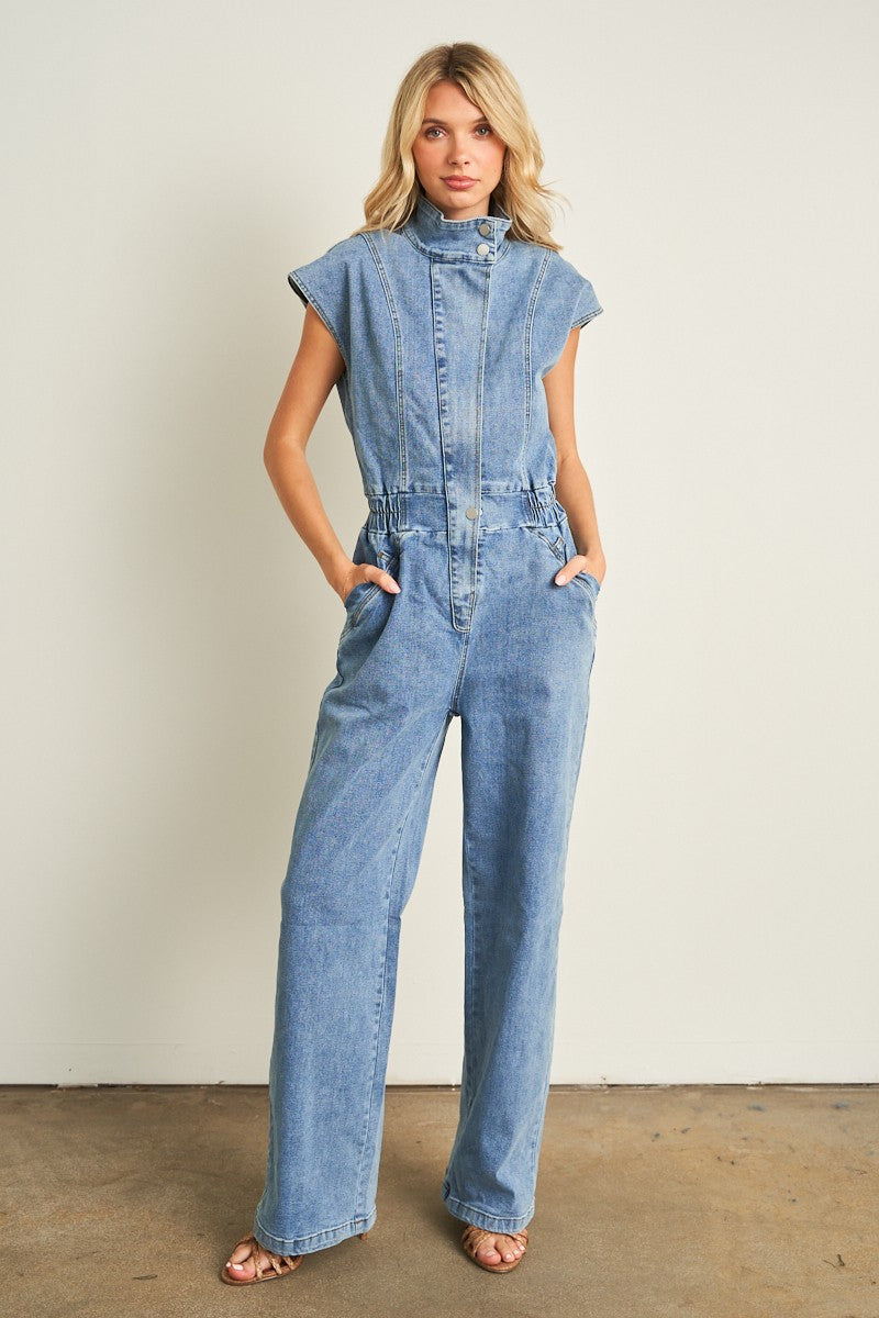 Denim Wide Pants Jumpsuit