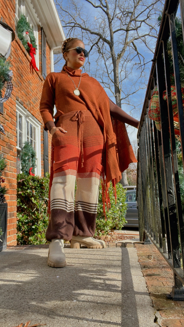 Sweather Pants Knit Color Block