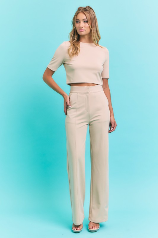 Knit Crop Top High Waist Pants Set