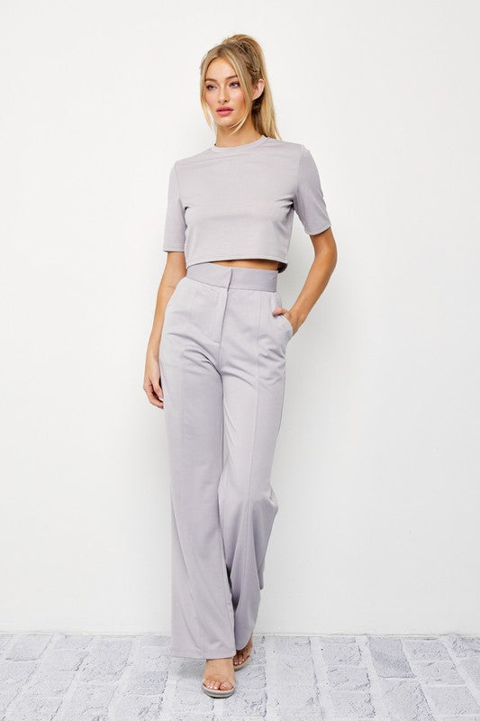 Knit Crop Top High Waist Pants Set