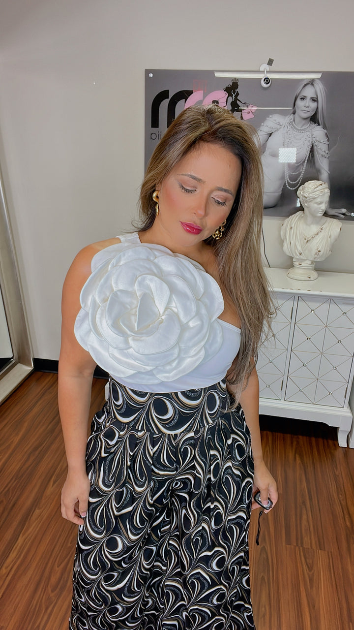Bodysuit 3D Floral Asymmetric