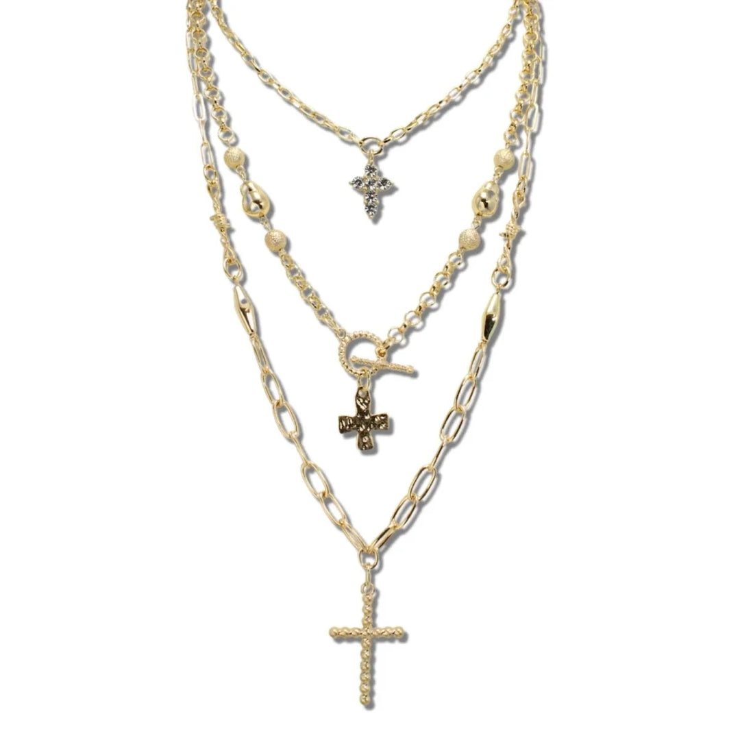 LAYERED CROSS CHAIN NECKLACE