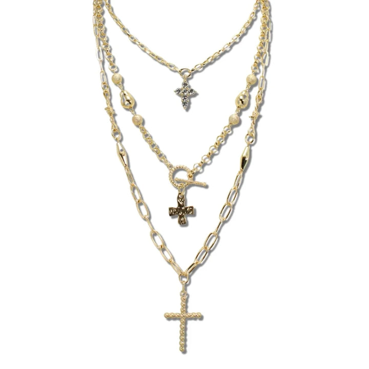 LAYERED CROSS CHAIN NECKLACE