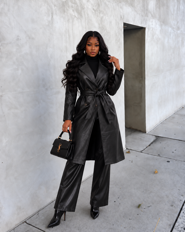 FAUX PU LONG COAT