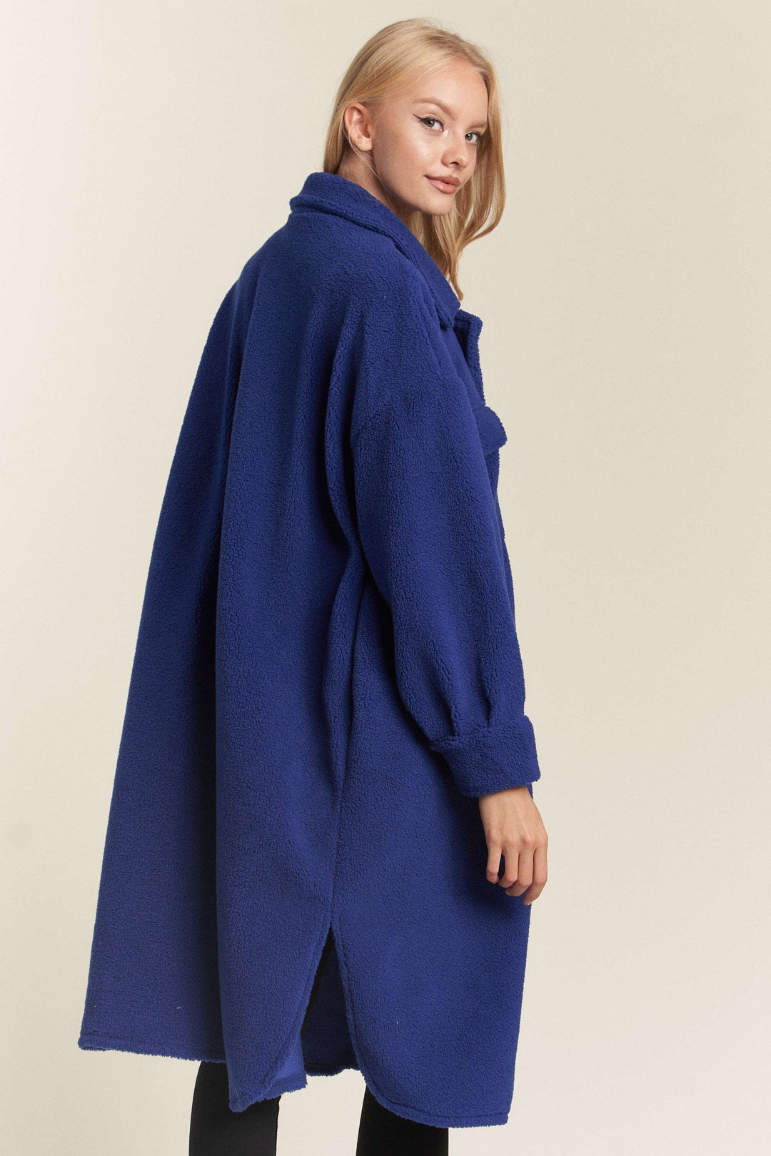 Faux Fur Button Down Pocket Long Jacket J324.18