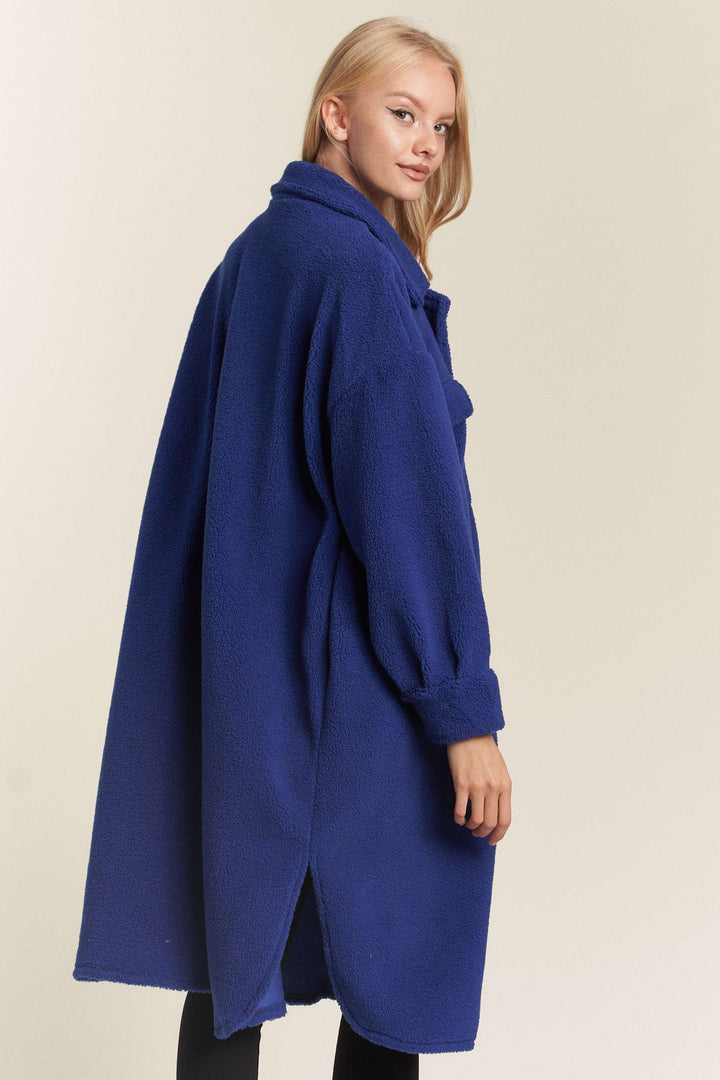 Faux Fur Button Down Pocket Long Jacket J324.18