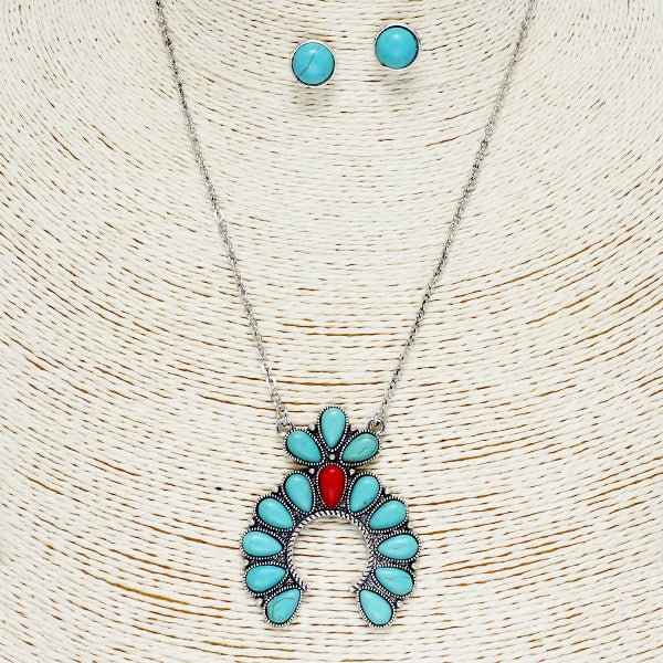 WESTERN SQUASH BLOSSOM TURQUOISE STONE NECKLACE