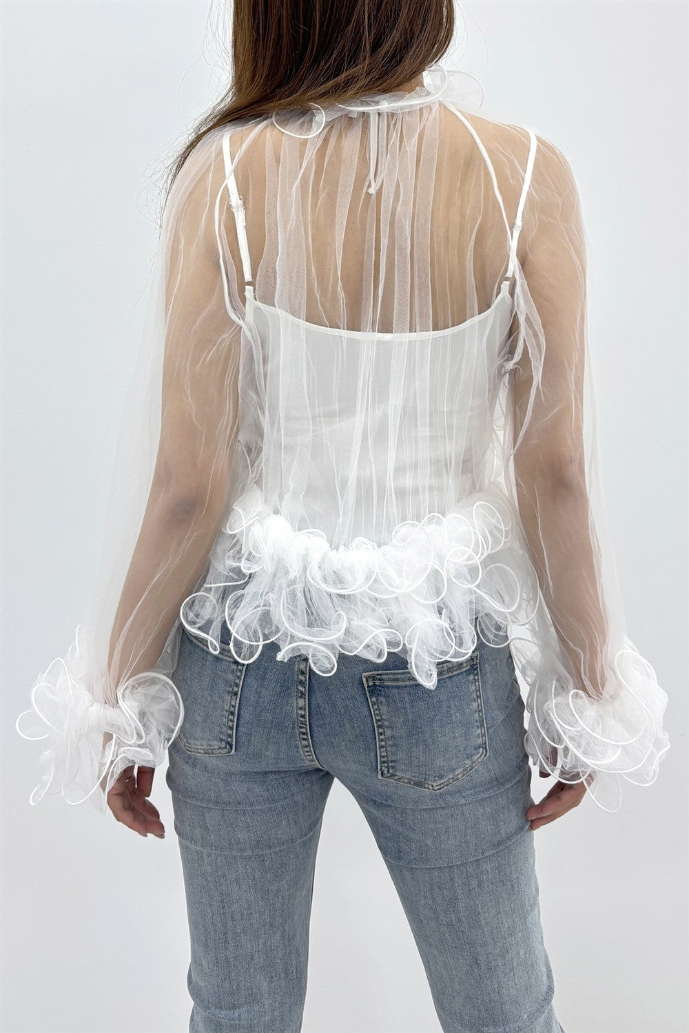 2-pcs Sheer Ruffle Trim Blouse