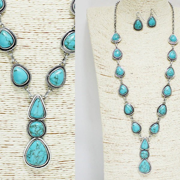 WESTERN TURQUOISE STONE LONG NECKLACE