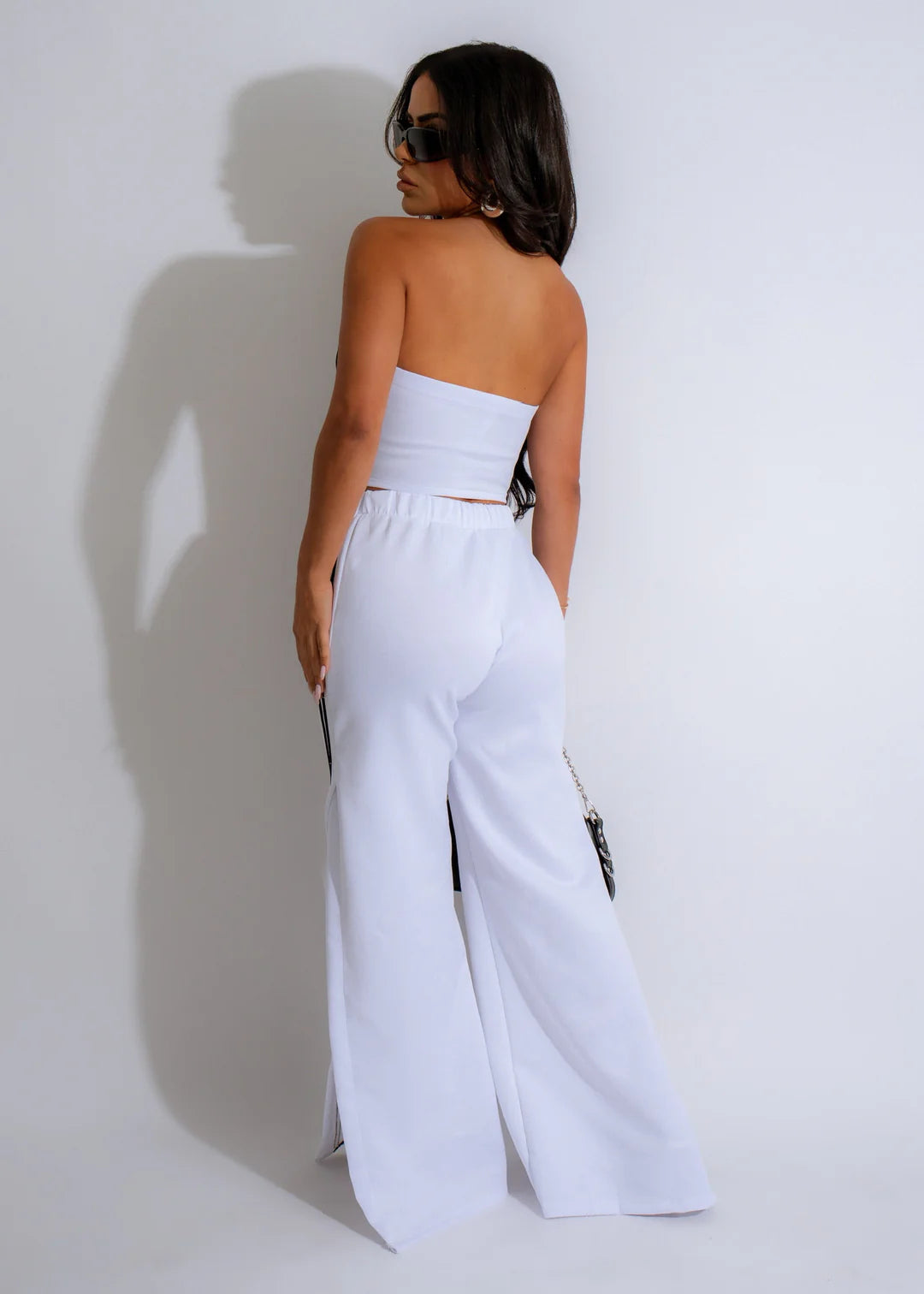 Side Two Stripes Tube Top And Flare Pants Set