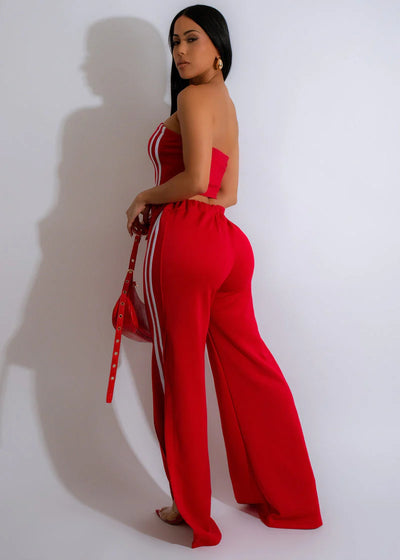 Side Two Stripes Tube Top And Flare Pants Set