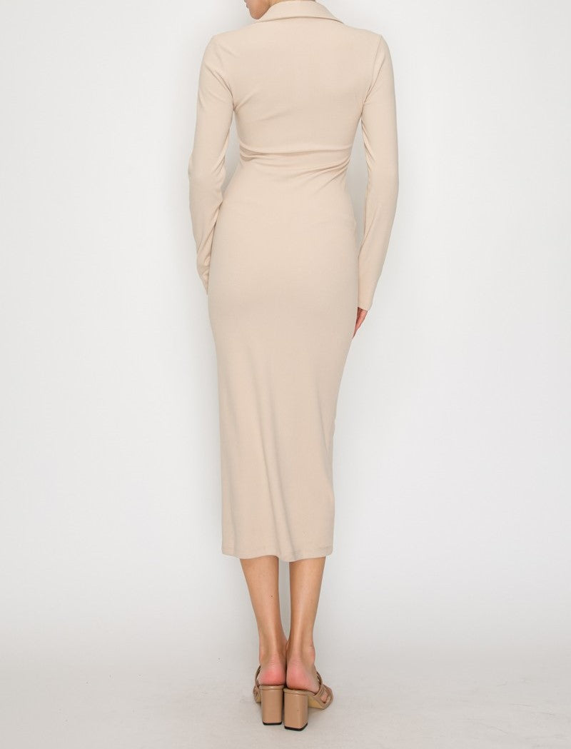 COLLARED MIDI LS DRESS