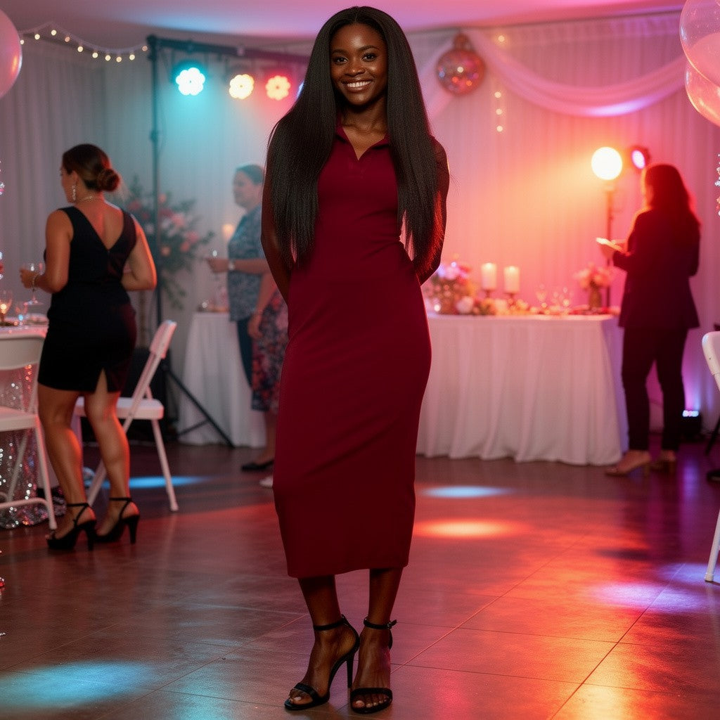 COLLARED MIDI LS DRESS