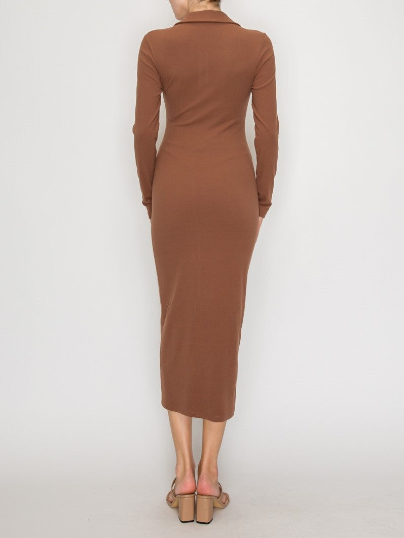 COLLARED MIDI LS DRESS