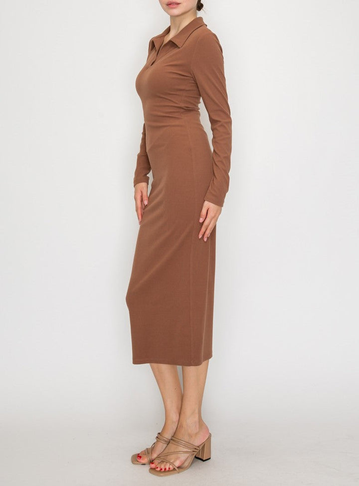 COLLARED MIDI LS DRESS