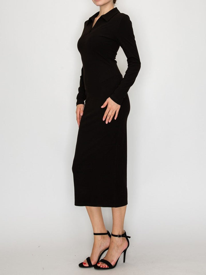 COLLARED MIDI LS DRESS